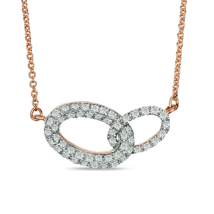 Necklaces 025 CT TW Natural Diamond Interlocking Ovals Necklace in 14K Rose Gold Goldia Necklaces 025 CT TW Natural Diamond Interlocking Ovals Necklace in 14K Rose Gold Goldia