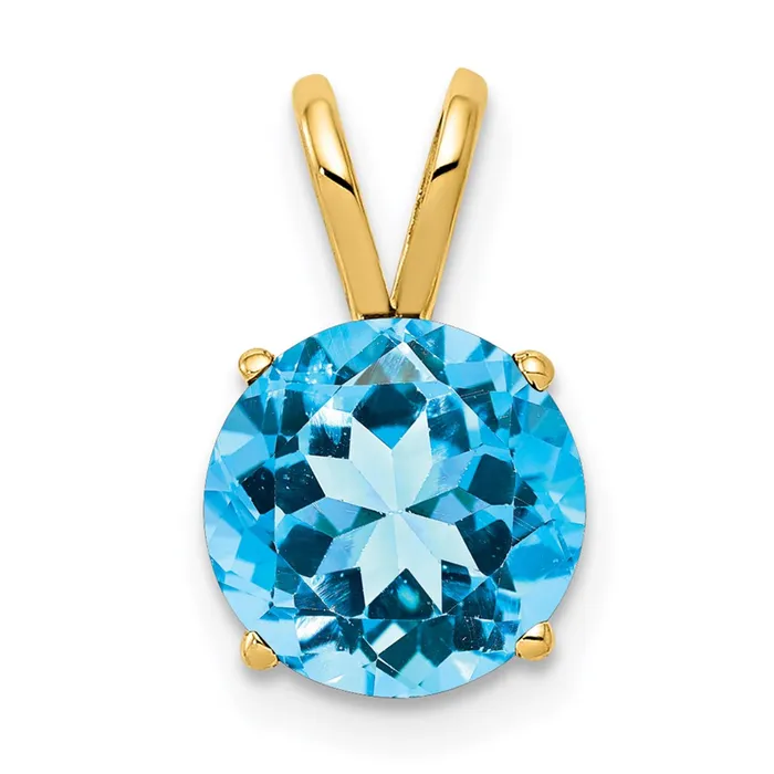 Necklaces 14K Yellow Gold 8mm Blue Topaz Checker pendant Goldia