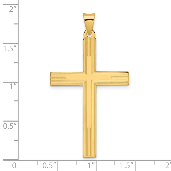 Necklaces 14k Yellow Gold Polished and Line Design Solid Cross Pendant Goldia