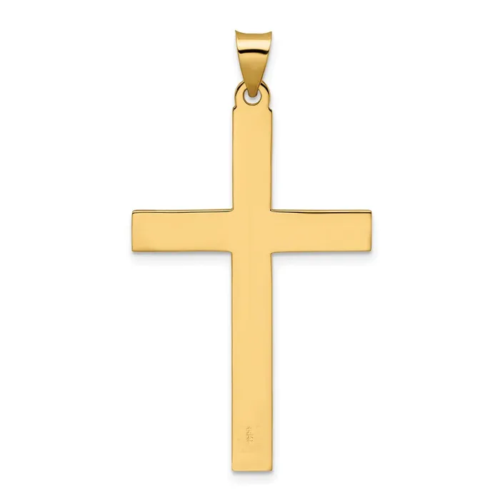 Necklaces 14k Yellow Gold Polished and Line Design Solid Cross Pendant Goldia