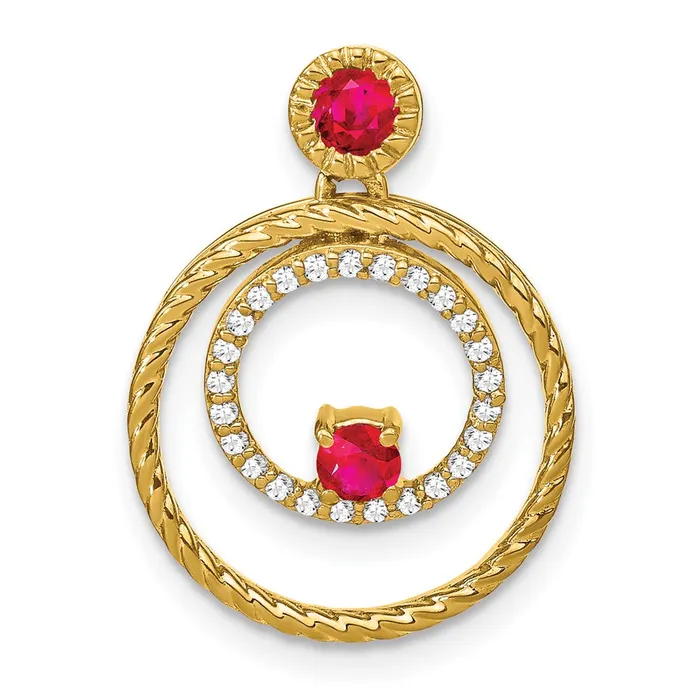 Necklaces 14K Yellow Gold Ruby and Real Diamond Circles Pendant Goldia
