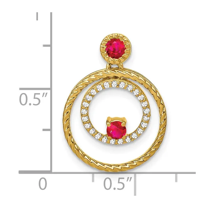 Necklaces 14K Yellow Gold Ruby and Real Diamond Circles Pendant Goldia