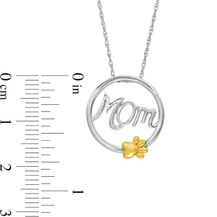 Necklaces Cursive Mom and Paw Print Circle Frame Pendant in Sterling Silver and 10K Yellow Gold Goldia Necklaces Cursive Mom and Paw Print Circle Frame Pendant in Sterling Silver and 10K Yellow Gold Goldia