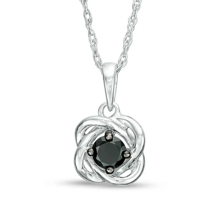 Necklaces Goldia 02 CT Enhanced Black Natural Clarity Enhanced Solitaire Love Knot Pendant in 10K White Gold Necklaces Goldia 02 CT Enhanced Black Natural Clarity Enhanced Solitaire Love Knot Pendant in 10K White Gold