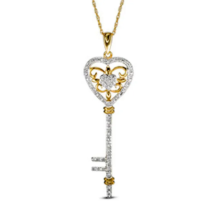 Necklaces Goldia 02 CT TW Natural Diamond Heart Key Pendant in 10K Yellow Gold Necklaces Goldia 02 CT TW Natural Diamond Heart Key Pendant in 10K Yellow Gold