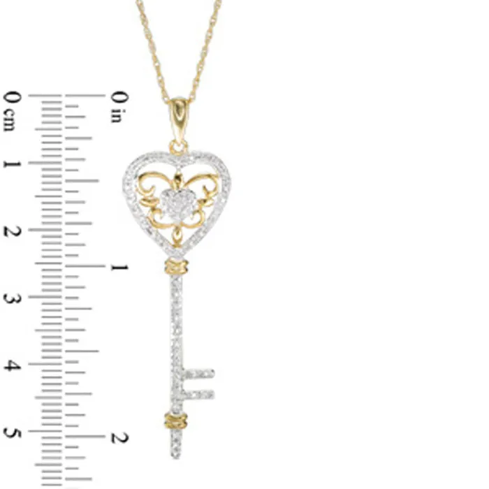 Necklaces Goldia 02 CT TW Natural Diamond Heart Key Pendant in 10K Yellow Gold Necklaces Goldia 02 CT TW Natural Diamond Heart Key Pendant in 10K Yellow Gold