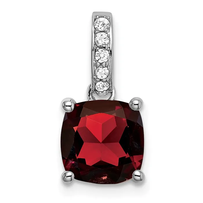 Necklaces Goldia 14k White Gold Cushion Garnet and Real Diamond Pendant