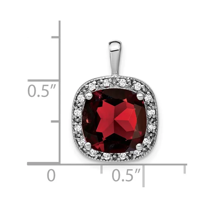Necklaces Goldia 14k White Gold Cushion Garnet and Real Diamond Pendant