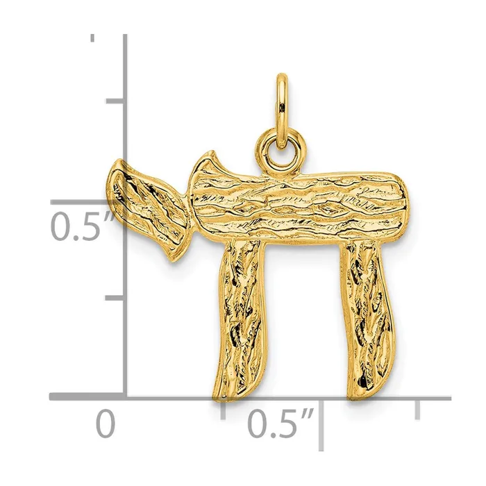 Necklaces Goldia 14k Yellow Gold Polished and Textured Solid Chai Symbol Pendant