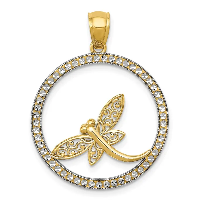 Necklaces Goldia 14k Yellow Rhodium Gold and Rhodium DC Dragonfly Circle Pendant Necklaces Goldia 14k Yellow Rhodium Gold and Rhodium DC Dragonfly Circle Pendant