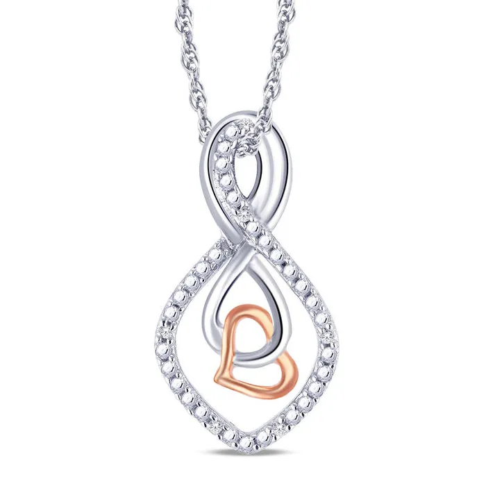 Necklaces Goldia Natural Diamond Accent Double Infinity with Heart Pendant in Sterling Silver and 10K Rose Gold Plate Necklaces Goldia Natural Diamond Accent Double Infinity with Heart Pendant in Sterling Silver and 10K Rose Gold Plate