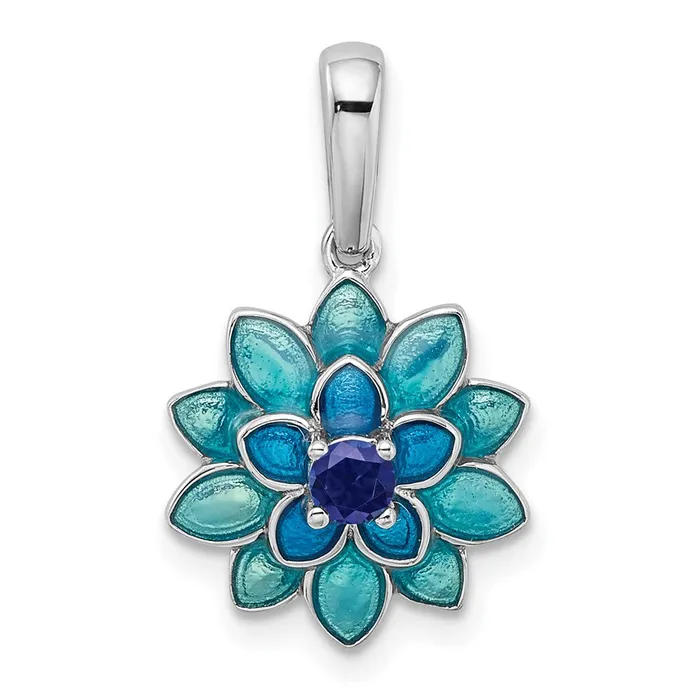 Necklaces Goldia Sterling Silver Created Sapphire and Enamel Flower Pendant Necklaces Goldia Sterling Silver Created Sapphire and Enamel Flower Pendant