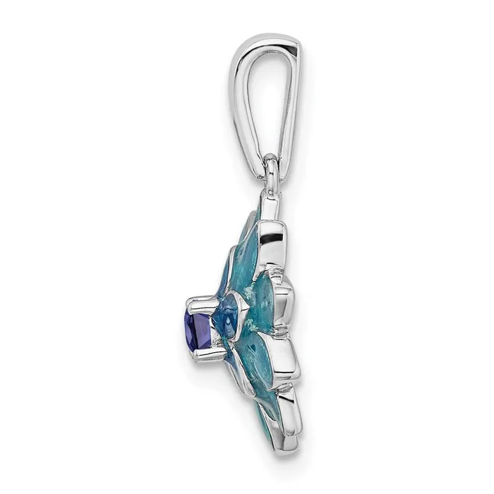 Necklaces Goldia Sterling Silver Created Sapphire and Enamel Flower Pendant