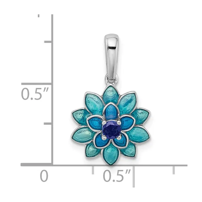 Necklaces Goldia Sterling Silver Created Sapphire and Enamel Flower Pendant
