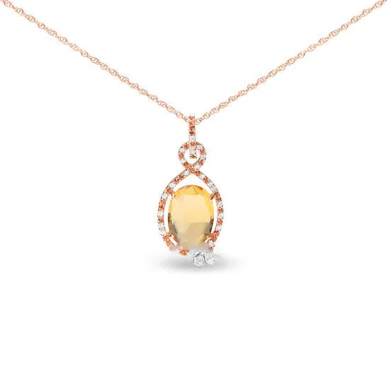 Necklaces JMS always Original 18K Rose Gold 15 Cttw Diamond and Oval Yellow Citrine and Orange Sapphire Gemstone Openwork Halo Teardrop with Flower Design 18 Necklace