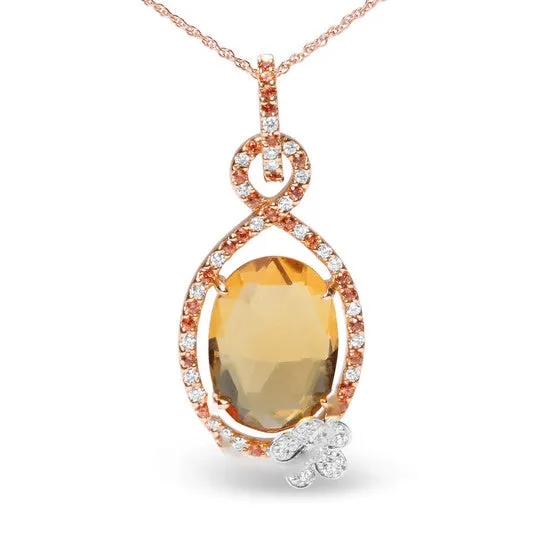 Necklaces JMS always Original 18K Rose Gold 15 Cttw Diamond and Oval Yellow Citrine and Orange Sapphire Gemstone Openwork Halo Teardrop with Flower Design 18 Necklace Necklaces JMS always Original 18K Rose Gold 15 Cttw Diamond and Oval Yellow Citrine and Orange Sapphire Gemstone Openwork Halo Teardrop with Flower Design 18 Necklace