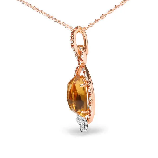 Necklaces JMS always Original 18K Rose Gold 15 Cttw Diamond and Oval Yellow Citrine and Orange Sapphire Gemstone Openwork Halo Teardrop with Flower Design 18 Necklace Necklaces JMS always Original 18K Rose Gold 15 Cttw Diamond and Oval Yellow Citrine and Orange Sapphire Gemstone Openwork Halo Teardrop with Flower Design 18 Necklace