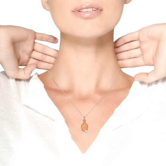 Necklaces JMS always Original 18K Rose Gold 15 Cttw Diamond and Oval Yellow Citrine and Orange Sapphire Gemstone Openwork Halo Teardrop with Flower Design 18 Necklace Necklaces JMS always Original 18K Rose Gold 15 Cttw Diamond and Oval Yellow Citrine and Orange Sapphire Gemstone Openwork Halo Teardrop with Flower Design 18 Necklace