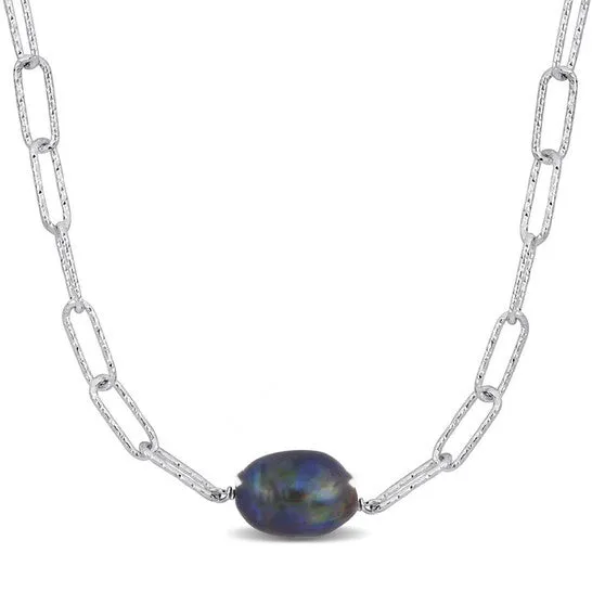 Necklaces JMS always Original AMOUR 1112mm Black Cultured Freshwater Baroque Pearl Paperclip Necklace In Sterling Silver