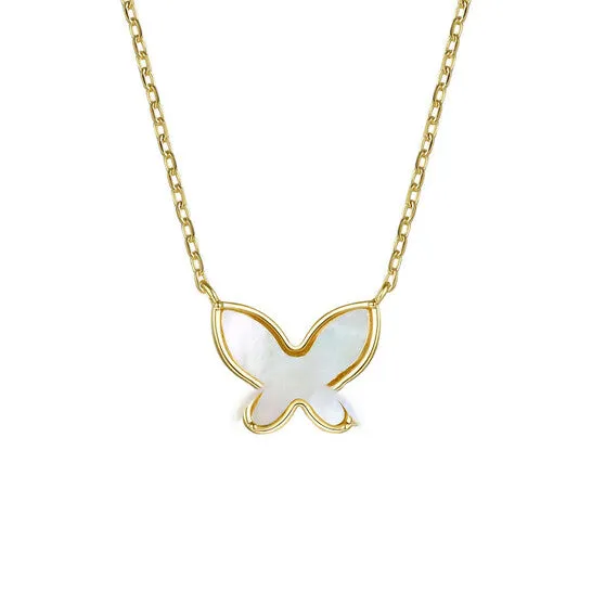 Necklaces Original Rachel Glauber Megan Walford 14k Gold Plated Sterling Silver with Mother of Pearl Butterfly Pendant Layering Necklace JMS always