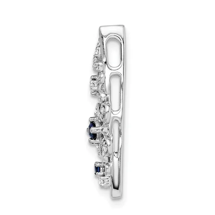 Necklaces Solid 14k White Gold Simulated CZ and Sapphire Flowers Chain Slide Goldia