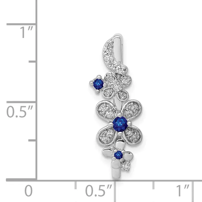 Necklaces Solid 14k White Gold Simulated CZ and Sapphire Flowers Chain Slide Goldia