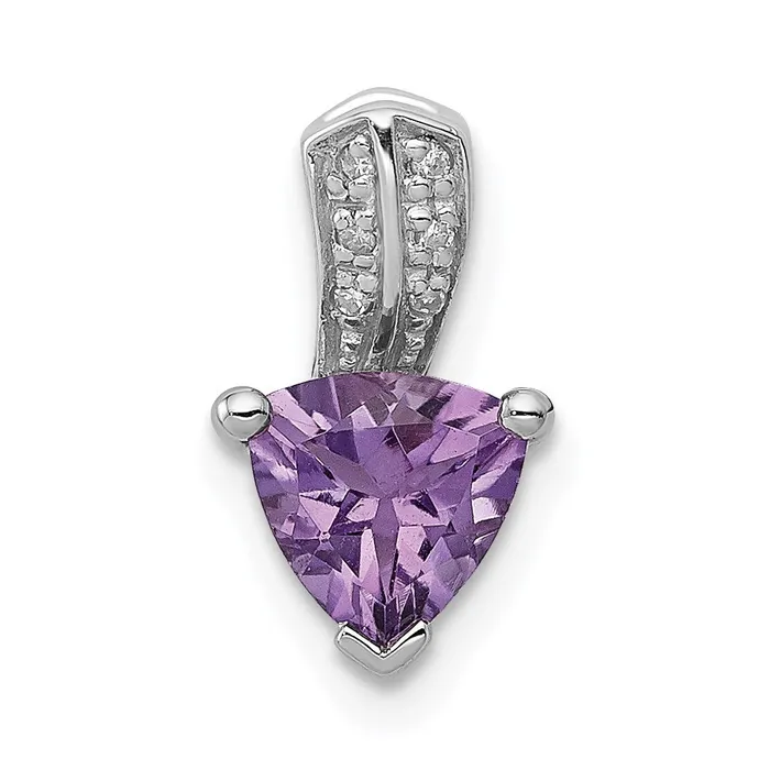 Necklaces Sterling Silver Rhodium Plated Diamond Amethyst Trillion Pendant Goldia