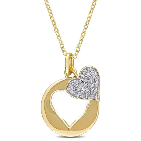 Original AMOUR 110 CT TW Diamond Double Heart Pendant with Chain In Yellow Plated Sterling Silver JMS always Necklaces