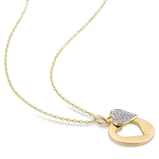 Original AMOUR 110 CT TW Diamond Double Heart Pendant with Chain In Yellow Plated Sterling Silver JMS always Necklaces Original AMOUR 110 CT TW Diamond Double Heart Pendant with Chain In Yellow Plated Sterling Silver JMS always Necklaces