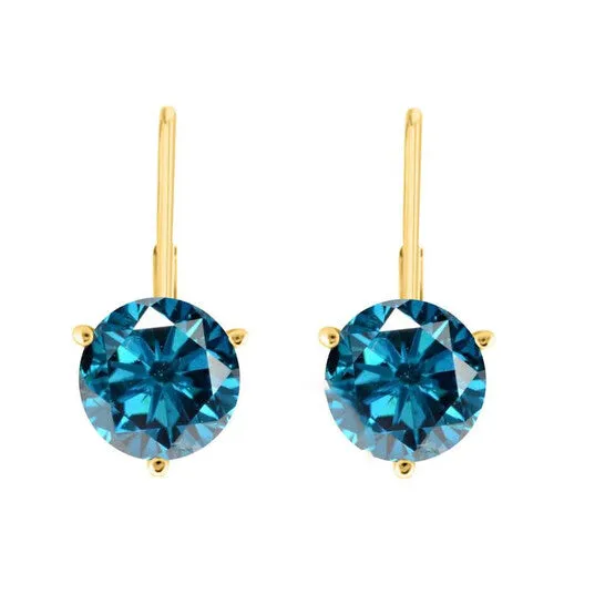 Original Maulijewels 38 Carat Blue Round Natural Diamond Three Prong Set Womes Martini Leverback Earrings In 14K Solid Yellow Gold JMS always Earrings