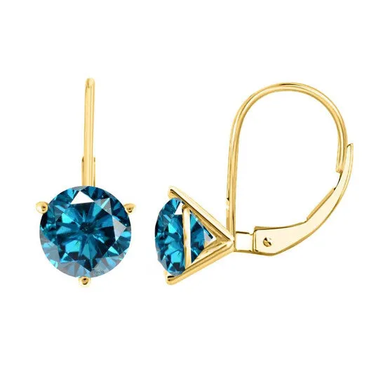 Original Maulijewels 38 Carat Blue Round Natural Diamond Three Prong Set Womes Martini Leverback Earrings In 14K Solid Yellow Gold JMS always Earrings Original Maulijewels 38 Carat Blue Round Natural Diamond Three Prong Set Womes Martini Leverback Earrings In 14K Solid Yellow Gold JMS always Earrings