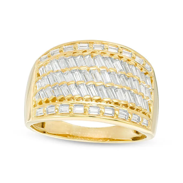 Rings 10 CT TW Baguette Natural Diamond MultiRow Slant Ring in Solid 14K Gold Goldia Rings 10 CT TW Baguette Natural Diamond MultiRow Slant Ring in Solid 14K Gold Goldia