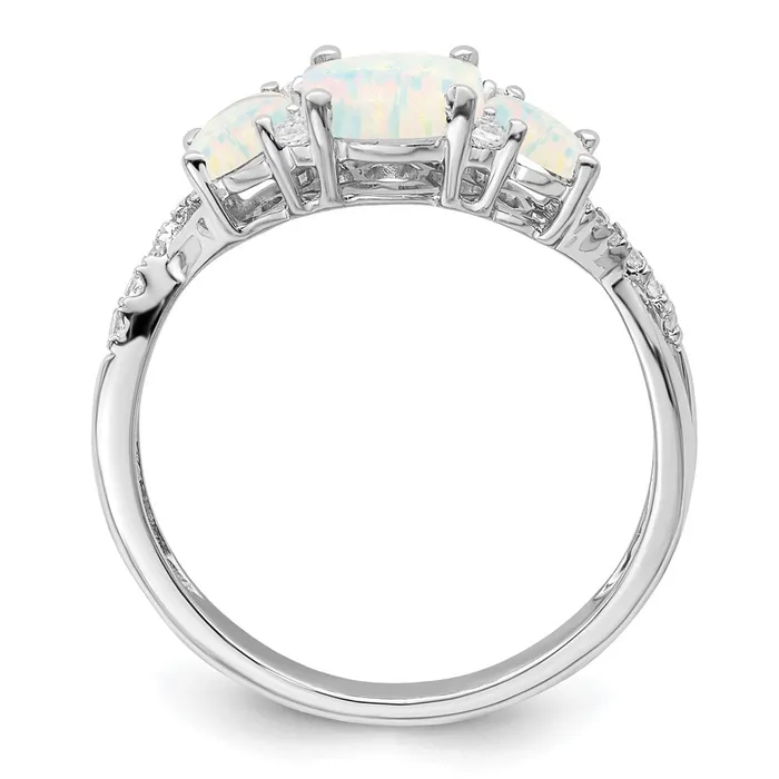 Rings 14k White Gold Created Opal and Real Diamond 3stone Ring Goldia