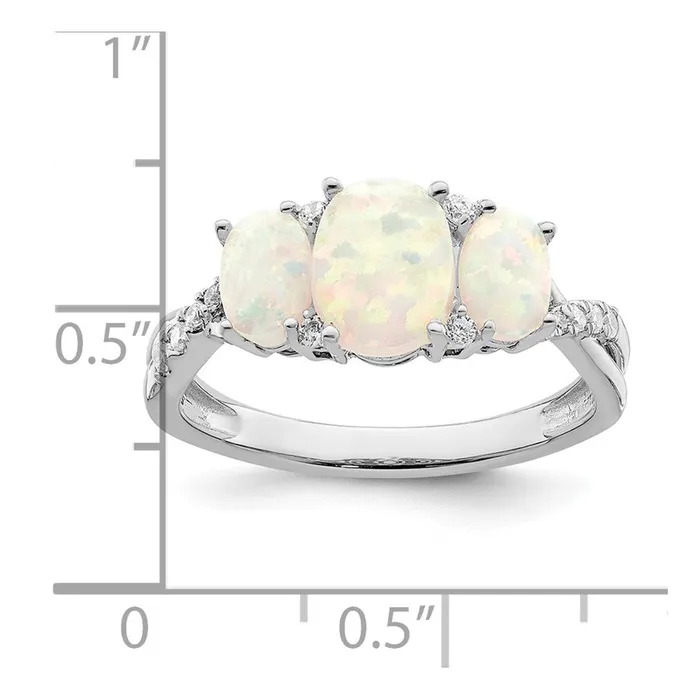 Rings 14k White Gold Created Opal and Real Diamond 3stone Ring Goldia