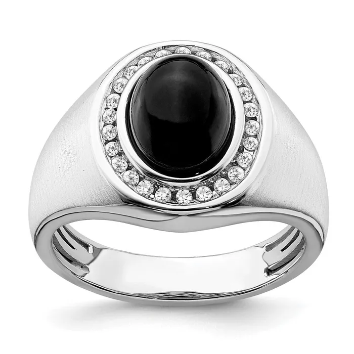 Rings 14k White Gold Oval Onyx and Real Diamond Mens Ring Goldia