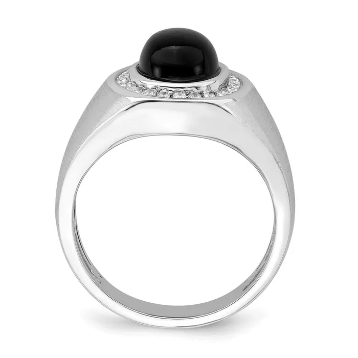 Rings 14k White Gold Oval Onyx and Real Diamond Mens Ring Goldia