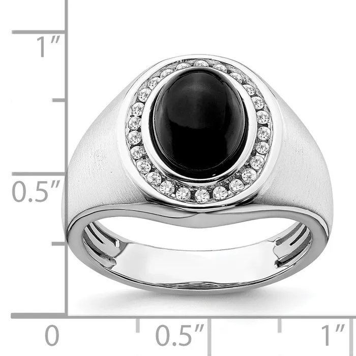 Rings 14k White Gold Oval Onyx and Real Diamond Mens Ring Goldia