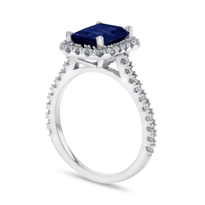 Rings EmeraldCut Blue Sapphire and 050 CT TW Natural Diamond Frame Ring in Solid 14K White Gold Goldia Rings EmeraldCut Blue Sapphire and 050 CT TW Natural Diamond Frame Ring in Solid 14K White Gold Goldia