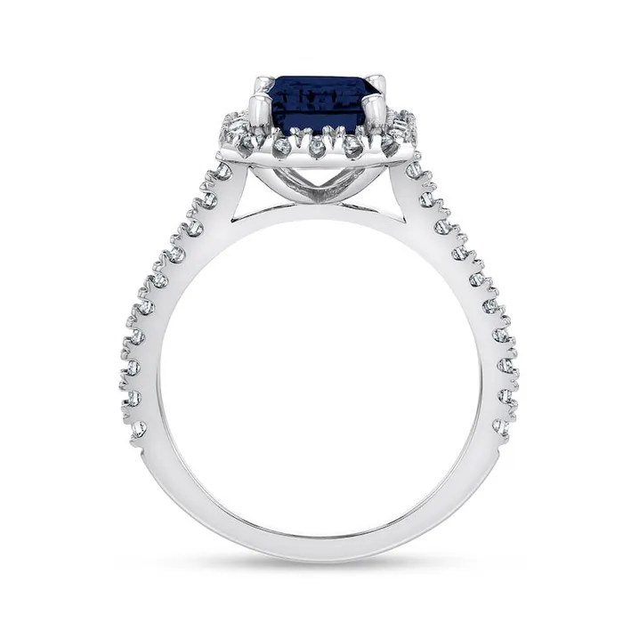 Rings EmeraldCut Blue Sapphire and 050 CT TW Natural Diamond Frame Ring in Solid 14K White Gold Goldia Rings EmeraldCut Blue Sapphire and 050 CT TW Natural Diamond Frame Ring in Solid 14K White Gold Goldia