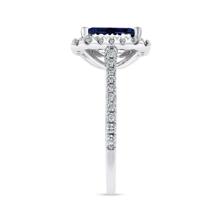 Rings EmeraldCut Blue Sapphire and 050 CT TW Natural Diamond Frame Ring in Solid 14K White Gold Goldia Rings EmeraldCut Blue Sapphire and 050 CT TW Natural Diamond Frame Ring in Solid 14K White Gold Goldia
