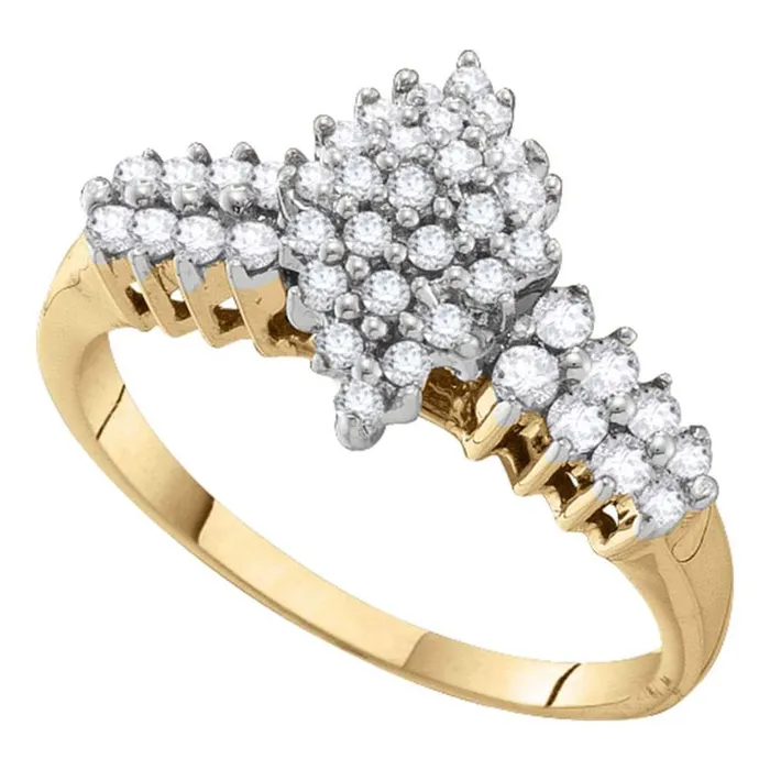 Rings gndatlanta 10k Yellow Gold Round Cluster Diamond Band Ring 12 Cttw Rings gndatlanta 10k Yellow Gold Round Cluster Diamond Band Ring 12 Cttw