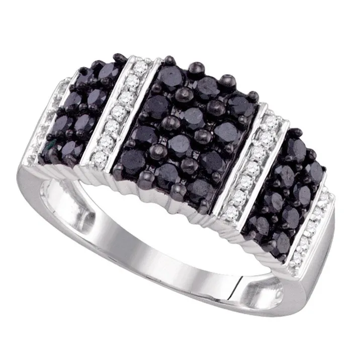 Rings gndatlanta 14k White Gold Round Black Diamond Stripe Band Ring 1 Cttw Rings gndatlanta 14k White Gold Round Black Diamond Stripe Band Ring 1 Cttw