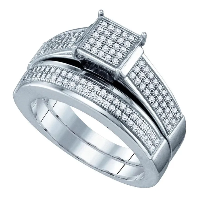 Rings gndatlanta Sterling Silver Diamond Square Cluster Bridal Wedding Ring Set 38 Cttw