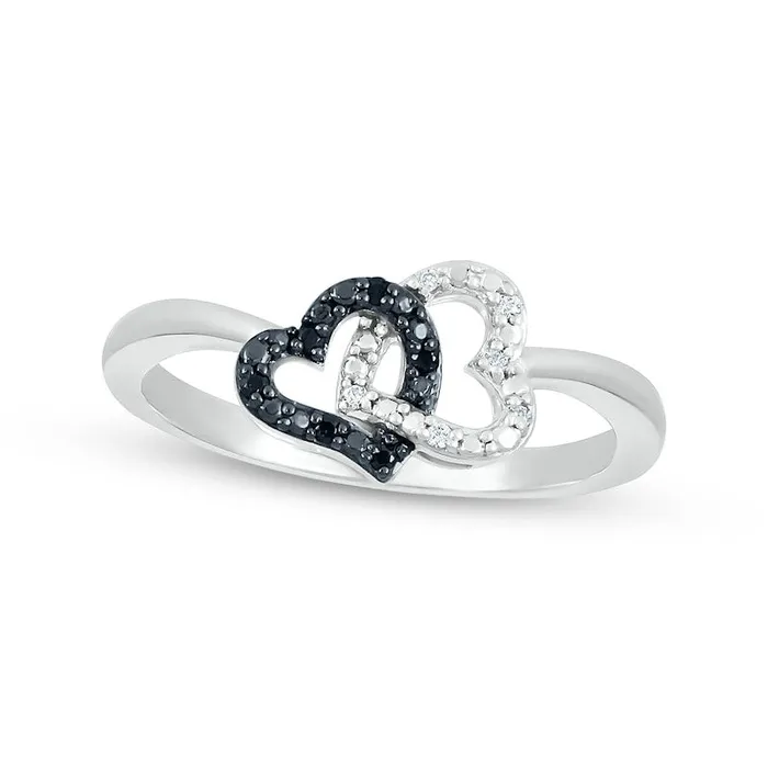 Rings Goldia 005 CT TW Black Enhanced and White Natural Diamond Heart Link Ring in Sterling Silver Rings Goldia 005 CT TW Black Enhanced and White Natural Diamond Heart Link Ring in Sterling Silver