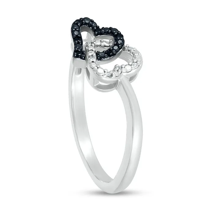 Rings Goldia 005 CT TW Black Enhanced and White Natural Diamond Heart Link Ring in Sterling Silver Rings Goldia 005 CT TW Black Enhanced and White Natural Diamond Heart Link Ring in Sterling Silver