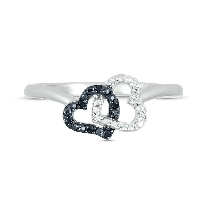 Rings Goldia 005 CT TW Black Enhanced and White Natural Diamond Heart Link Ring in Sterling Silver Rings Goldia 005 CT TW Black Enhanced and White Natural Diamond Heart Link Ring in Sterling Silver
