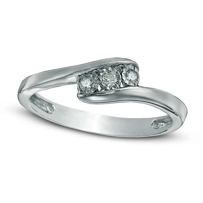 Rings Goldia 007 CT TW Natural Diamond Three Stone Bypass Promise Ring in Sterling Silver Rings Goldia 007 CT TW Natural Diamond Three Stone Bypass Promise Ring in Sterling Silver