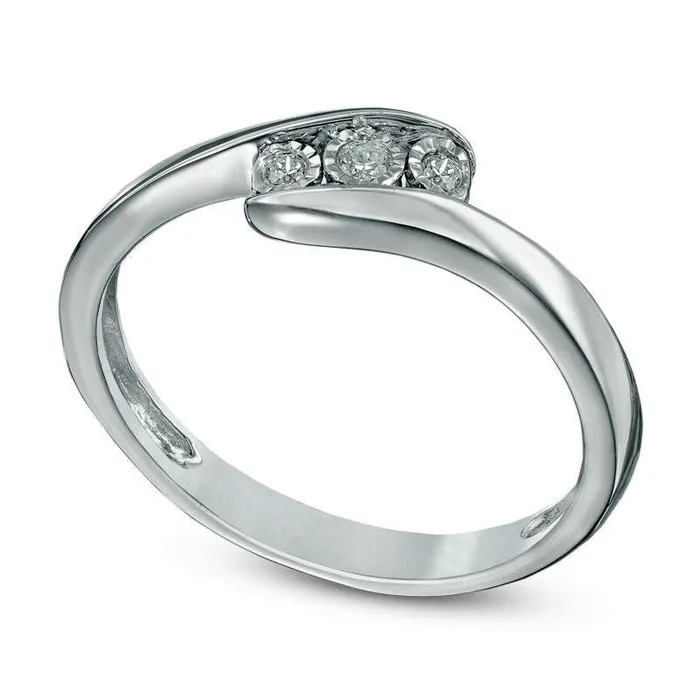 Rings Goldia 007 CT TW Natural Diamond Three Stone Bypass Promise Ring in Sterling Silver Rings Goldia 007 CT TW Natural Diamond Three Stone Bypass Promise Ring in Sterling Silver