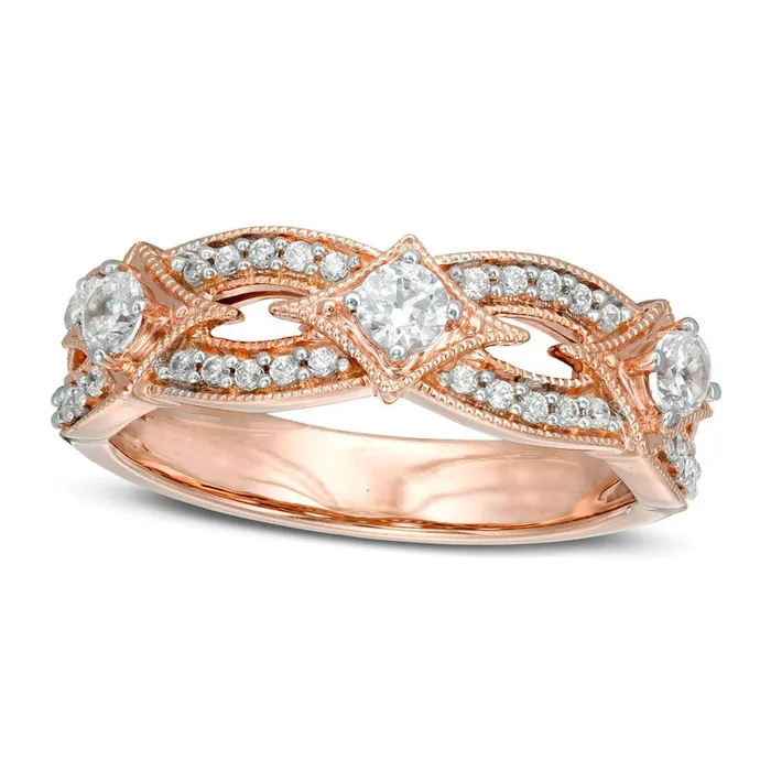 Rings Goldia 050 CT TW Natural Diamond Three Stone Contour Antique VintageStyle Anniversary Band in Solid 14K Rose Gold Rings Goldia 050 CT TW Natural Diamond Three Stone Contour Antique VintageStyle Anniversary Band in Solid 14K Rose Gold