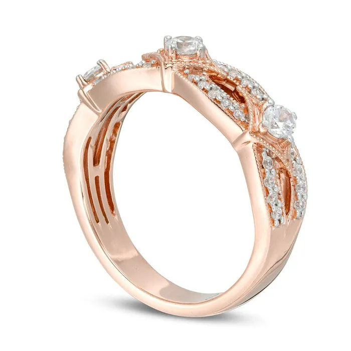 Rings Goldia 050 CT TW Natural Diamond Three Stone Contour Antique VintageStyle Anniversary Band in Solid 14K Rose Gold Rings Goldia 050 CT TW Natural Diamond Three Stone Contour Antique VintageStyle Anniversary Band in Solid 14K Rose Gold